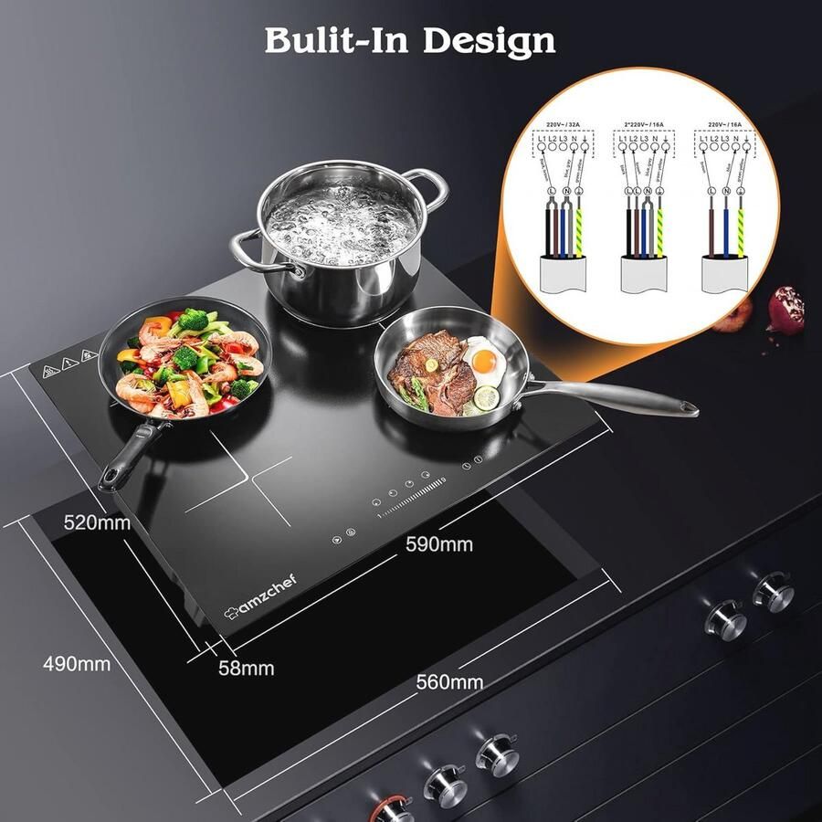 Inductiekookplaat 4 Zones met 9 Vermogensniveaus Pauzefunctie en Kindbeveiliging - Foto 2