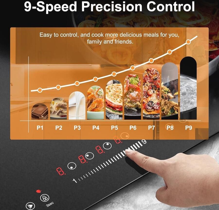 Inductiekookplaat 4 Zones met 9 Vermogensniveaus Pauzefunctie en Kindbeveiliging