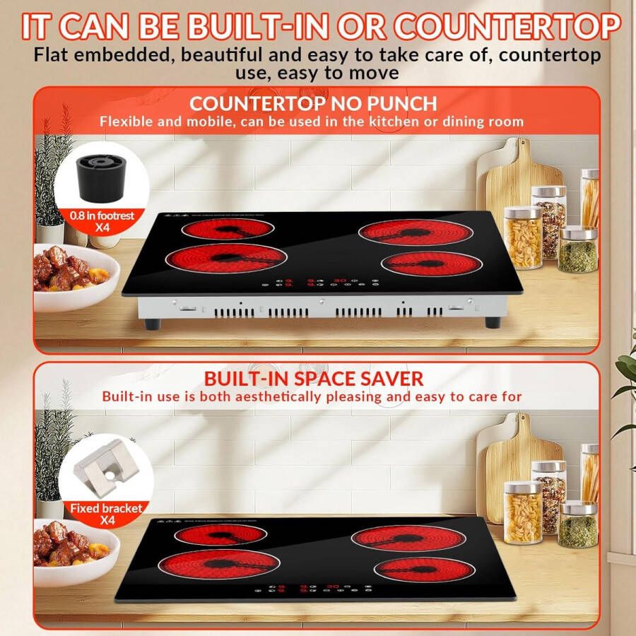 Inductiekookplaat 4 zones met boost-functie en kinderbeveiliging 6000 W met touch-bediening