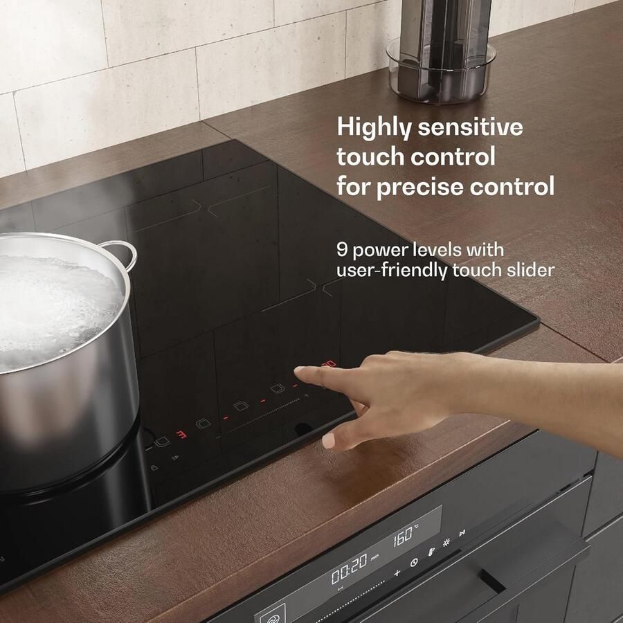 Klarstein Velaire Induction Hob 60 cm 4 Zone 7000 W Boost Touch Slider Timer Child Safety Residual Heat Indicator Ceramic Built-in Hob Induction Black