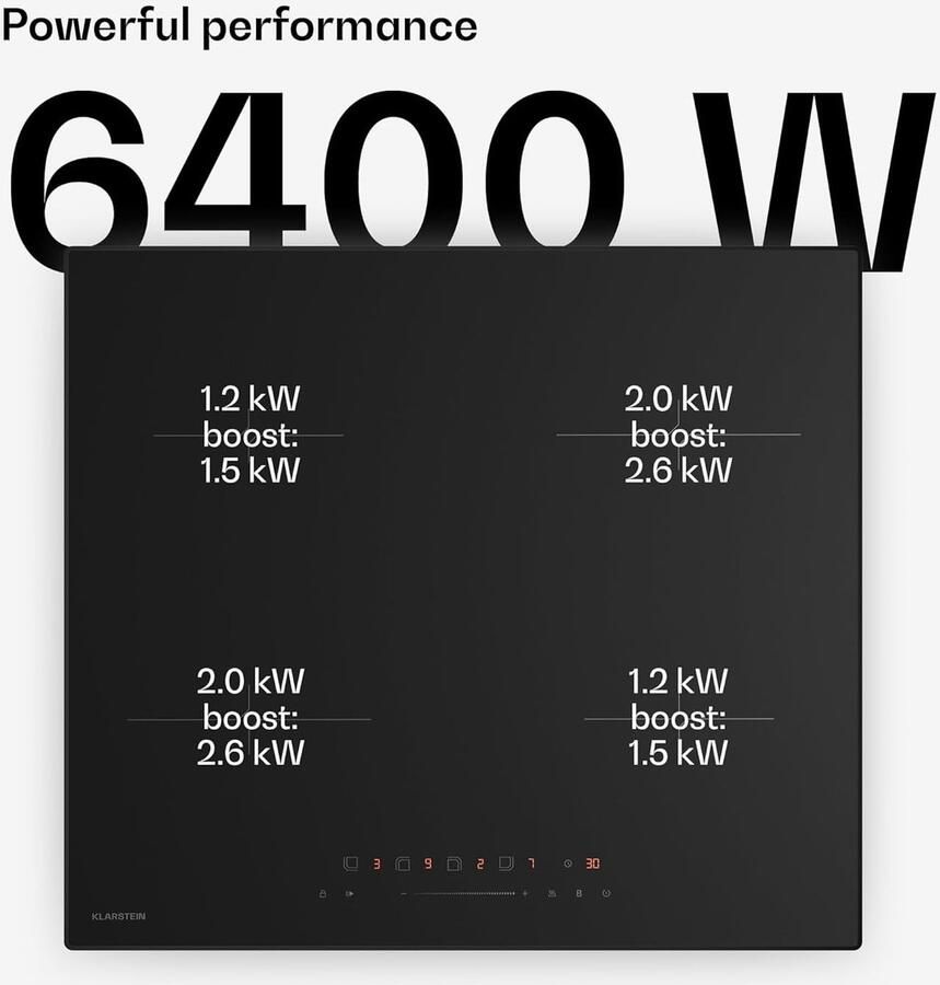Inductiekookplaat 60 cm 4 Zones 7000 W Boost Touch Slider Timer Kindveilige Residuale Warmte Indicator Keramisch Ingebouwd