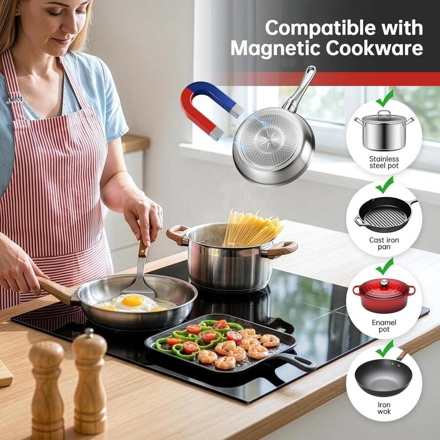 Inductiekookplaat 60 cm 4 zones kookplaat Snel Koken Boost functie 7000 Watt Zwart