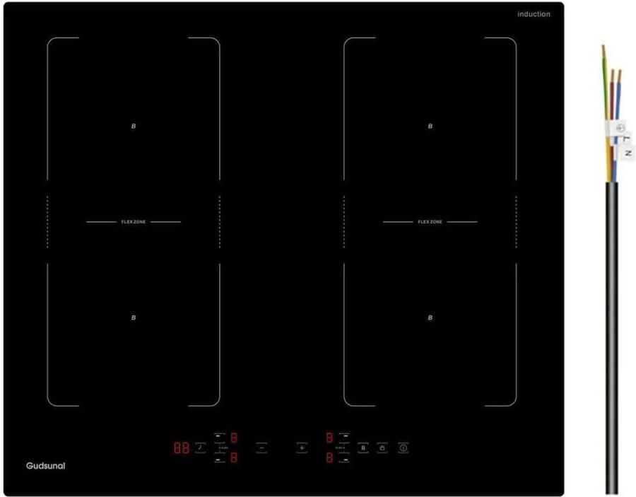 Inductiekookplaat 60 cm 4 zones kookplaat Snel koken Twee flexibele zones 52x29x5.8 cm Zwart