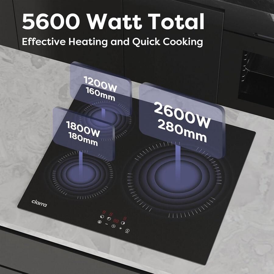 Inductiekookplaat 60 cm Ingebouwd 3 Zone Inductiekookplaat met Touch Control en Timer - Foto 2