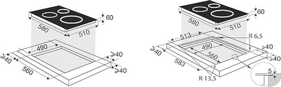 Inductiekookplaat 60 cm met 3 pits en 7200W vermogen
