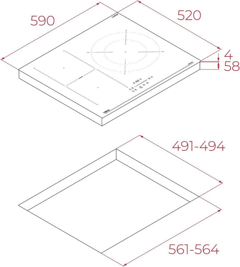 Inductiekookplaat 60 cm met 3 zones en flexinductie