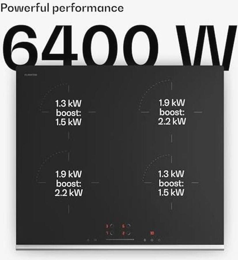 Inductiekookplaat 60 cm met 4 kookzones 7400 W Boost Touch Slider en Timer - Foto 2