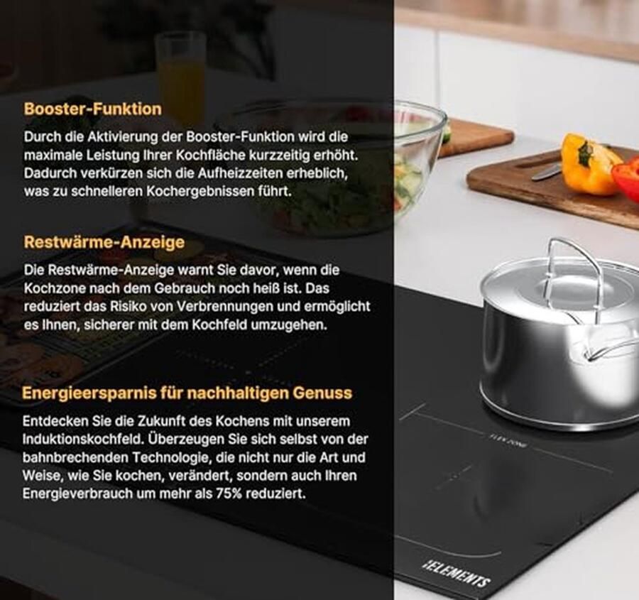 Inductiekookplaat 60 cm met 4 kookzones en Flexzone krasbestendig en warmhoudfunctie