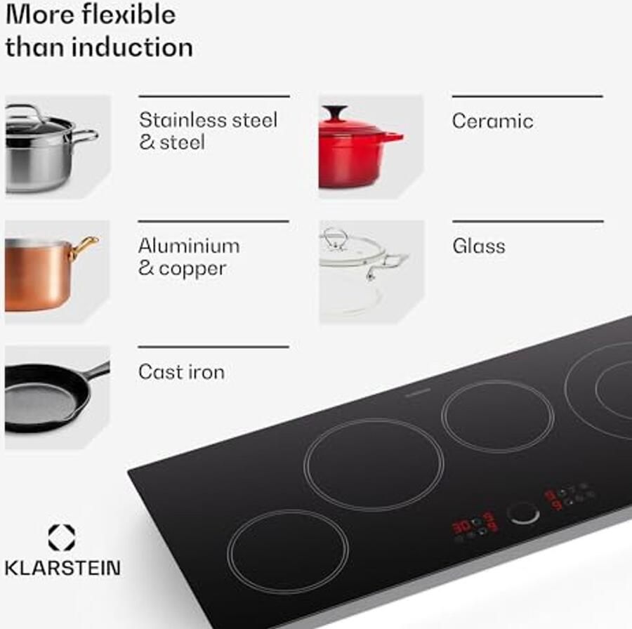 Inductiekookplaat 90 cm 4 zones 6500 W met digitale bediening