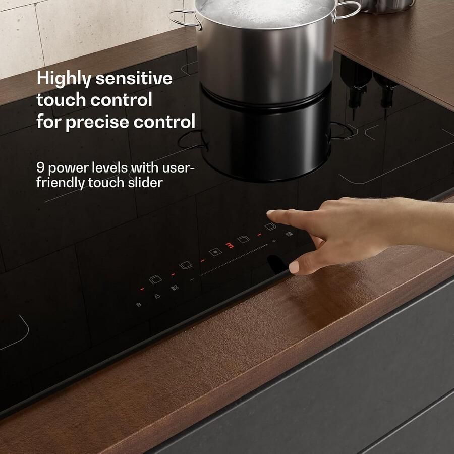 Inductiekookplaat 90 cm 5 Zones 7200 W Boost Touch Slider Timer Kindveilig