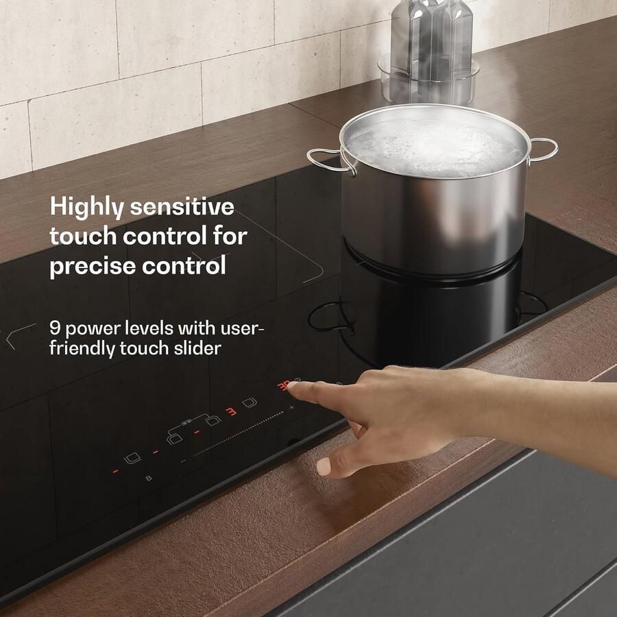 Inductiekookplaat 90 cm met 4 Zones Boostfunctie Touch Slider Timer en Kindveiligheid