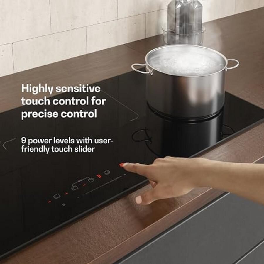 Inductiekookplaat 90 cm met 4 Zones Boostfunctie Touch Slider Timer en Kindveiligheid