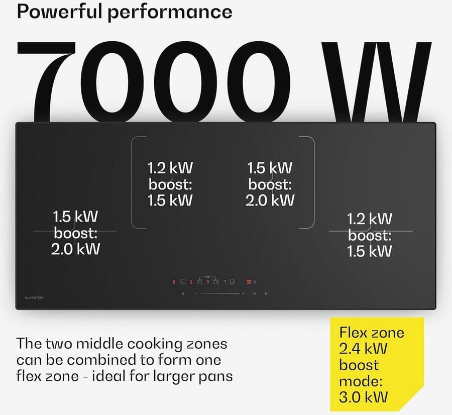 Inductiekookplaat 90 cm met 4 Zones Boostfunctie Touch Slider Timer en Kindveiligheid