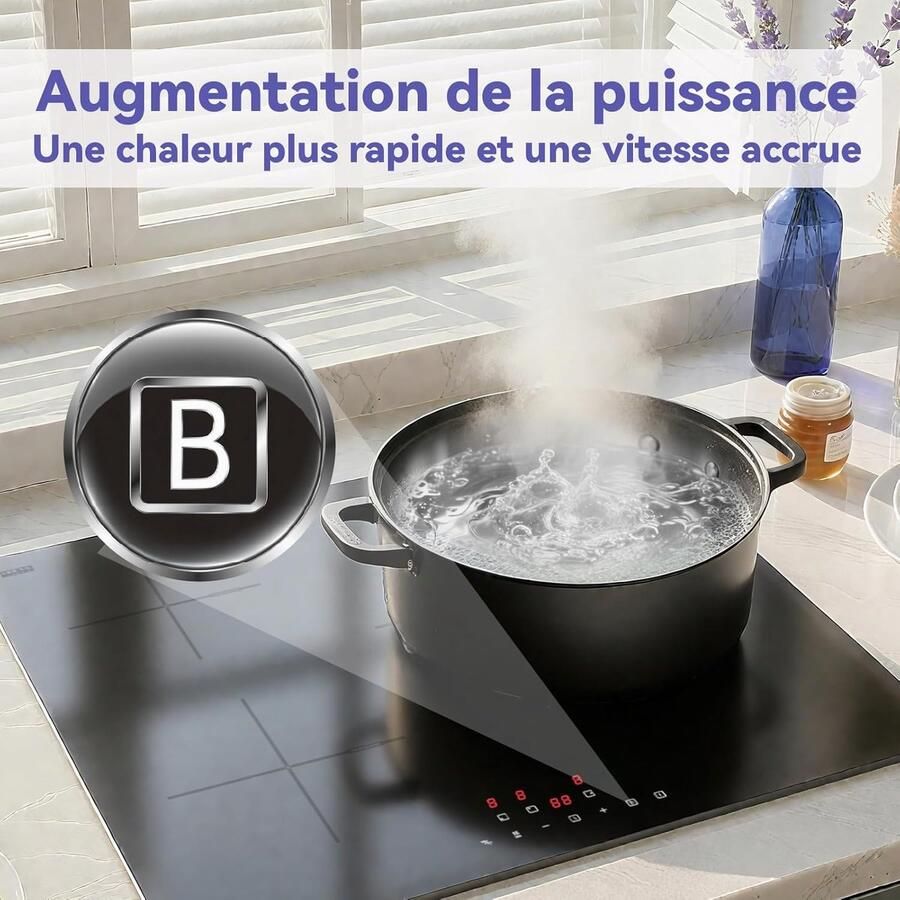 Inductiekookplaat Aanraakbediening Koken aan huis Drie kookzones 59 cm breed Zwart - Foto 4