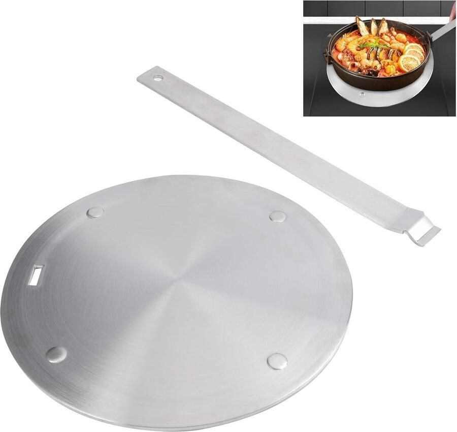 Inductiekookplaat Adapter van 20 cm RVS Voor Evenwichtige Warmteverdeling en Keukenaccessoires met Afneembare Handgreep