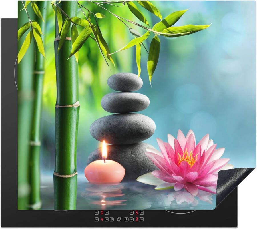 Inductiekookplaat Beschermer Bamboe en Zen Stenen 59x52 cm Anti Slip Kookplaat Afdekplaat voor Keuken