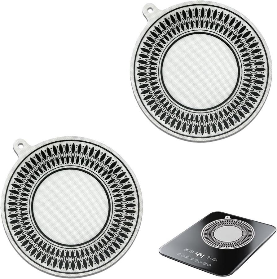 Inductiekookplaat Beschermers 2 Stuks Silicone Vilt Matten Antislip Kookplaat Bescherming voor Pannen en Keukenwerkblad (22cm)