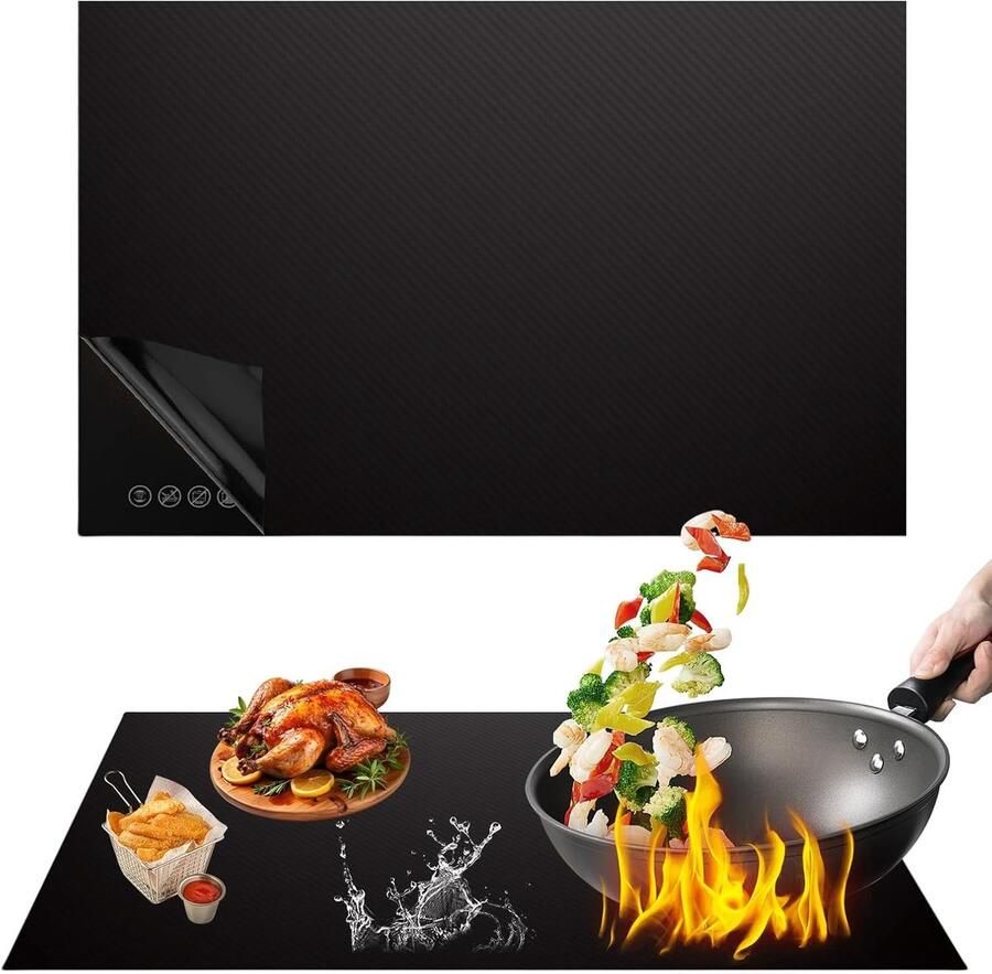 Inductiekookplaat Beschermmat 52 x 78 cm Warmtebestendige en Isolerende Pad in Zwart voor Keukenbescherming