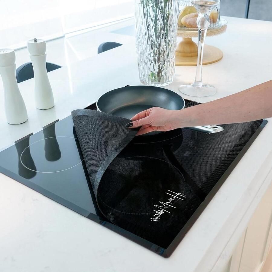 Inductiekookplaat Beschermmat Kookplaathoes Siliconen Krasvrij Houden Hittebestendig Antislip 61 x 53 cm Zwart Gaas