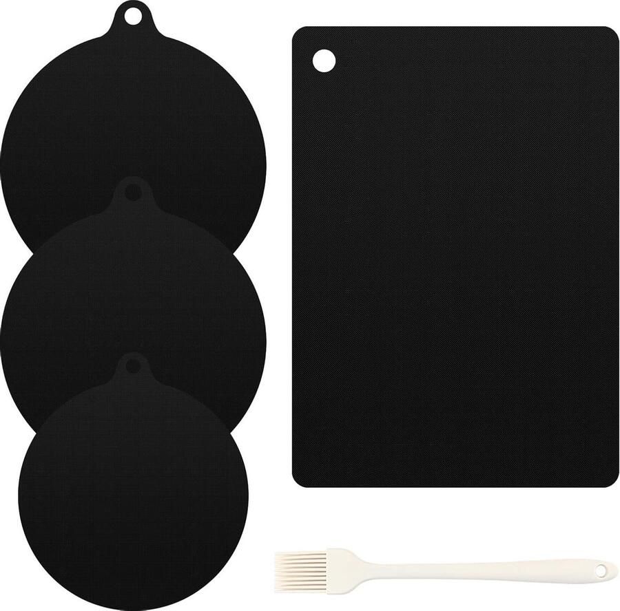 Inductiekookplaat Beschermmatten Set van 4 Stuks Hittebestendige Silicone Onderleggers voor Koken Keukenaccessoires en Bakborstel