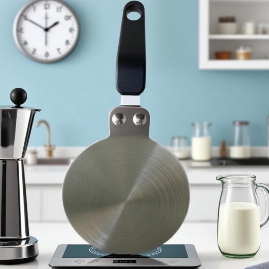 Inductiekookplaat Converter Plaat van RVS Geschikt voor Moka Pot Koffiepannen en Koekenpannen 13 cm met Warmte-isolerende Handgreep - Foto 1