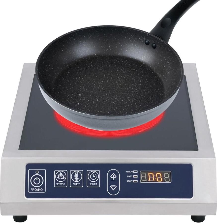 Inductiekookplaat Draagbaar Fornuis Snel Koken Boosterfunctie Timer 44.5 cm Diep Zilver