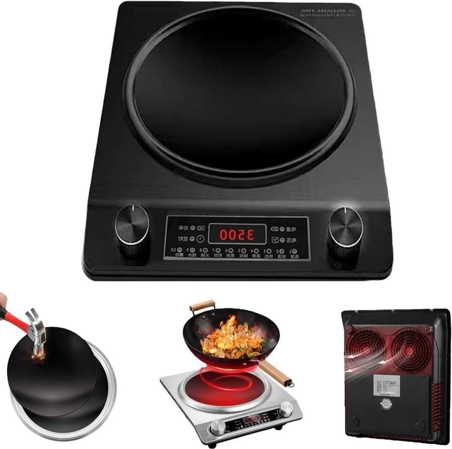 Inductiekookplaat Draagbaar fornuis Snel koken Concave ontwerp 3500 Watt Zwart