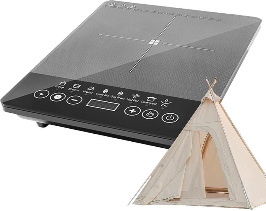 Draagbare Inductiekookplaat Mobiele Kookplaat Koken Buiten Huis Dubbele Spanning Automatisch 40 x 30 cm Grijs