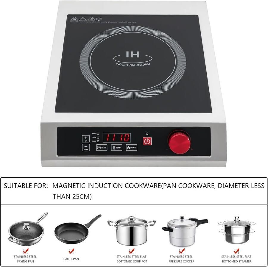 Inductiekookplaat Draagbare Kookplaat Professioneel Koken Dubbele Polyspoel 35 x 43 x 9 cm Zwart