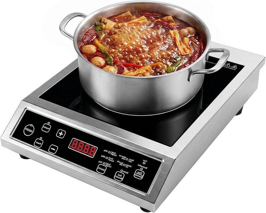 Inductiekookplaat Draagbare Kookplaat Snel Koken 10 Vermogensniveaus 3500 W Zilver