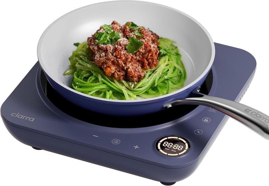 Inductiekookplaat Draagbare kookplaat Snelle maaltijden 8 temperatuurstanden 34 x 38.8 cm Blauw