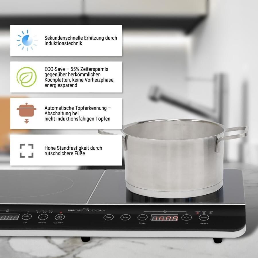 Inductiekookplaat Dubbel Kookplaat Glaskeramisch Snel Koken ECO-Save Technologie 3500 Watt Zwart