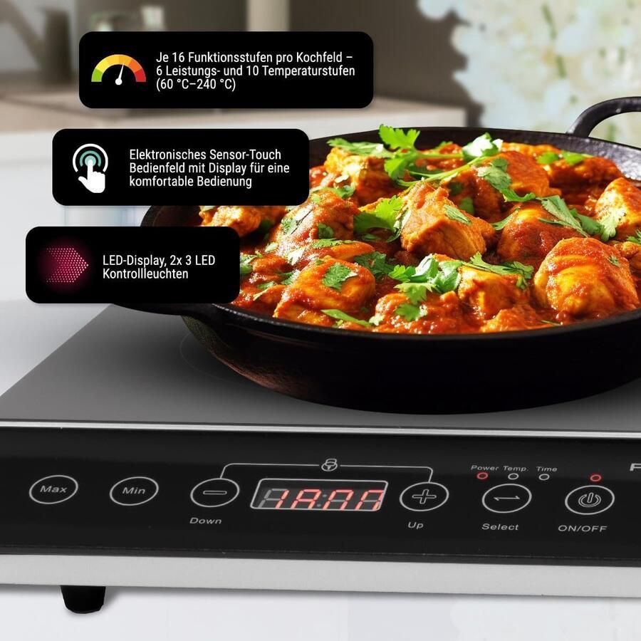 Inductiekookplaat Dubbel Keramische Kookplaat Snel Koken Automatische Panherkenning 3500 Watt Zwart