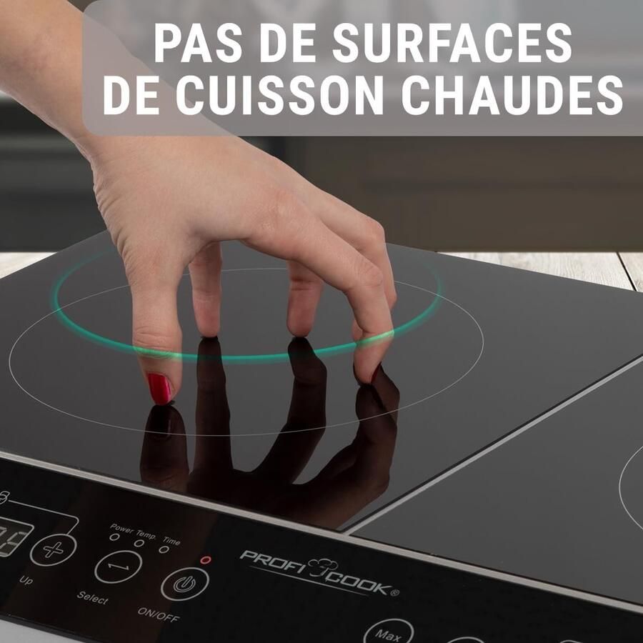 Inductiekookplaat Dubbel Kookplaat Glas Snel Koken Automatische Panherkenning 36.5 x 60.5 cm Zwart