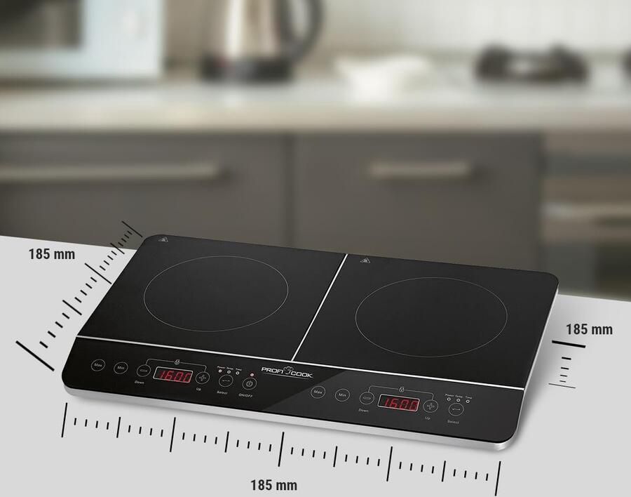 Inductiekookplaat Dubbel Kookplaat Glas Snel Koken ECO-Save Technologie 36.5 x 60.5 cm Zwart