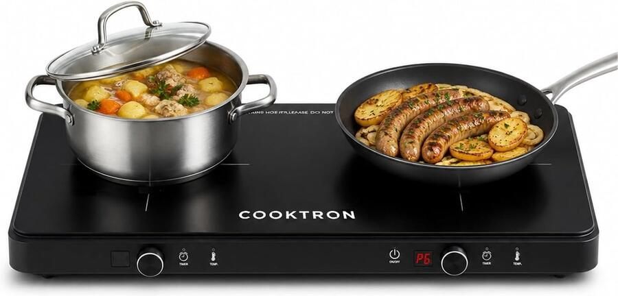 Inductiekookplaat Dubbel Kookveld 3500W 10 Vermogensniveaus Touch en Draaiknop met 99 Minuten Timer