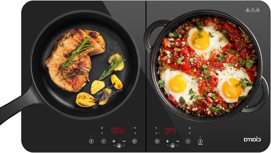 Inductiekookplaat Dubbele kookplaat Snel Koken Touchsensor Bediening 60 cm breed Zwart