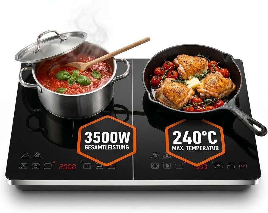 Inductiekookplaat Dubbele Kookzone Snel Koken Super Slank Design 3500 Watt Zwart