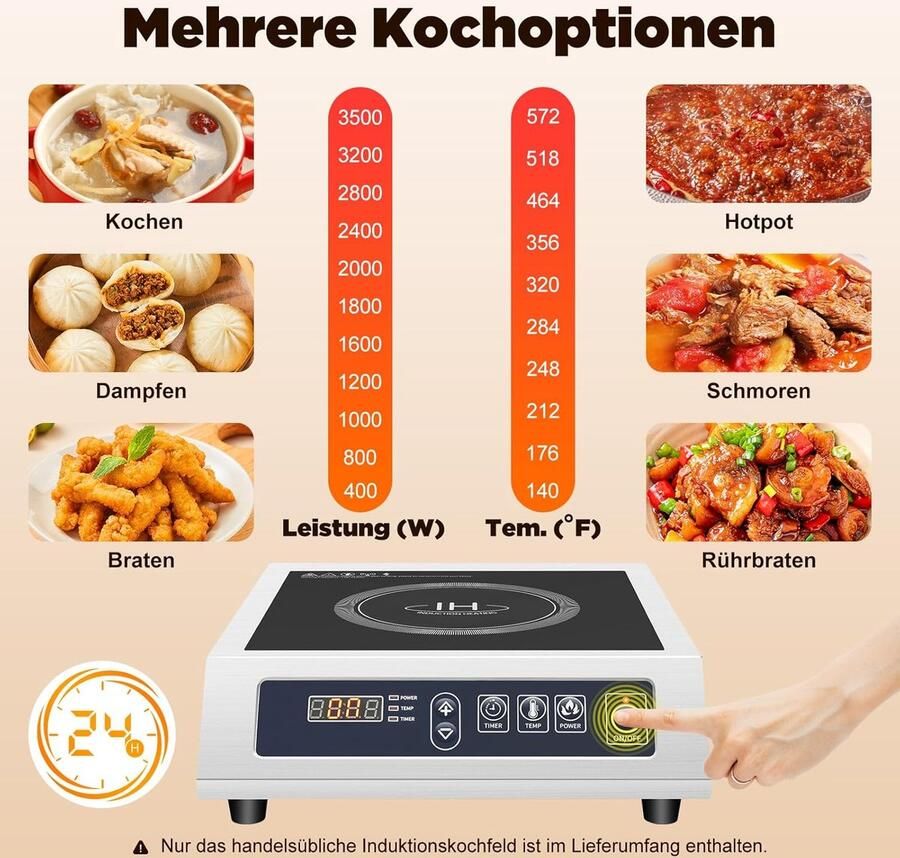Inductiekookplaat Elektrisch fornuis Professioneel koken Snel en gelijkmatig 35 cm Zilver