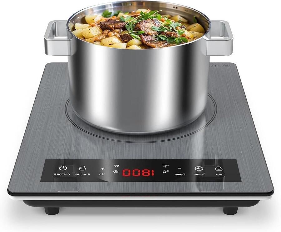 Inductiekookplaat Elektrisch fornuis Snel koken Kinderslot 1800 Watt Grijs