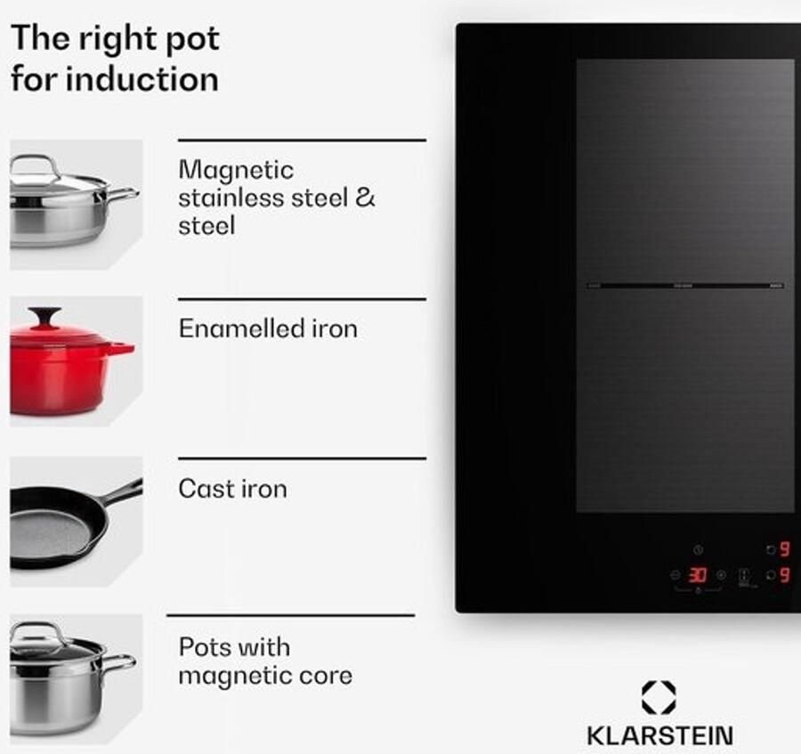 Inductiekookplaat Elektrisch fornuis Snel koken ThermoBoost-functie 70cm 4 zones Zwart