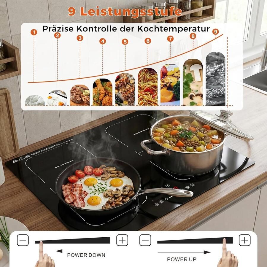 Inductiekookplaat Elektrisch fornuis Thuis koken Flexibele zones 60 cm Zwart