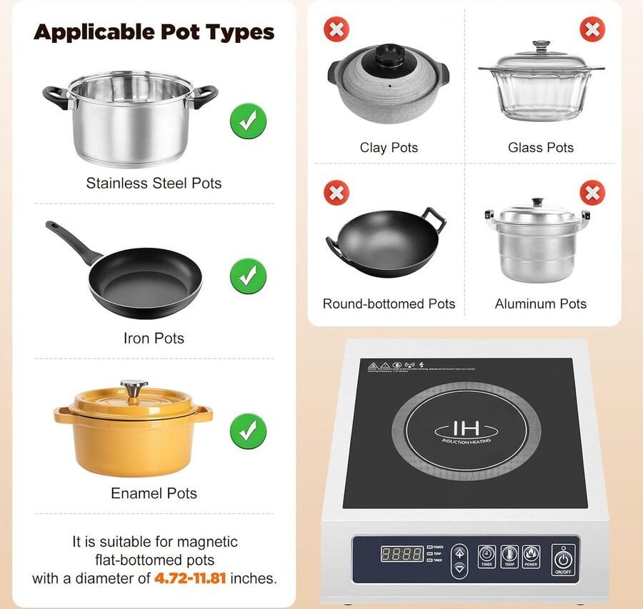 Inductiekookplaat Elektrische kookplaat Koken en verwarmen Dubbele stroombuizen 35x42x11cm Zilver