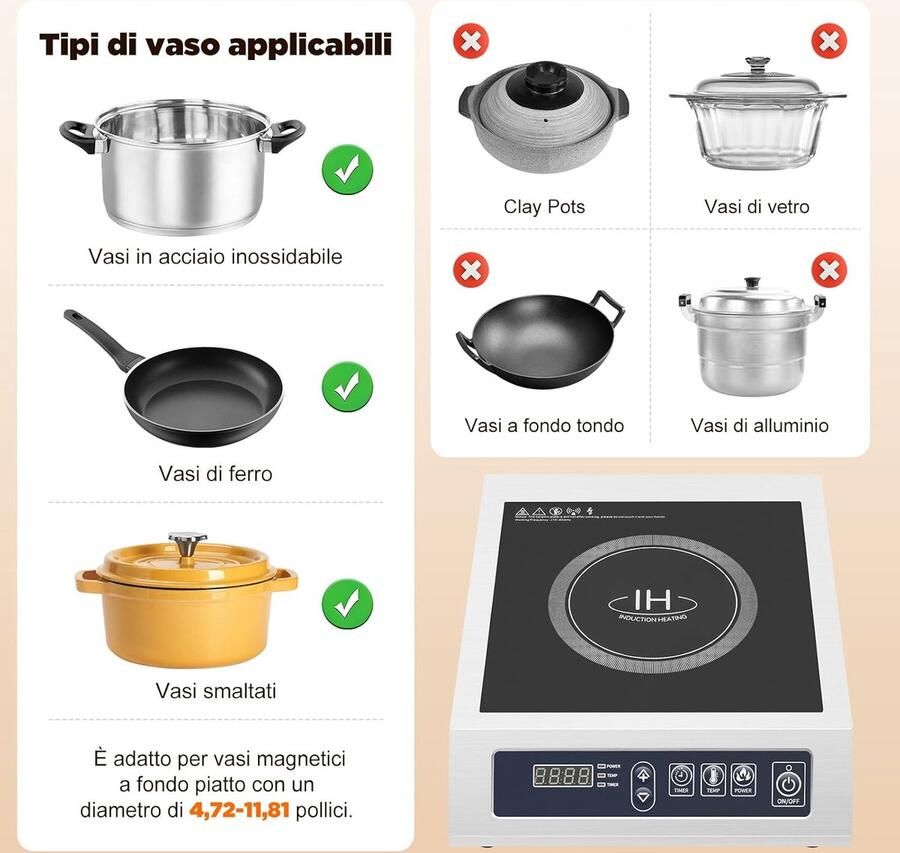 Inductiekookplaat Elektrische kookplaat Snel koken 3500W vermogen 35x42x11 cm Zwart