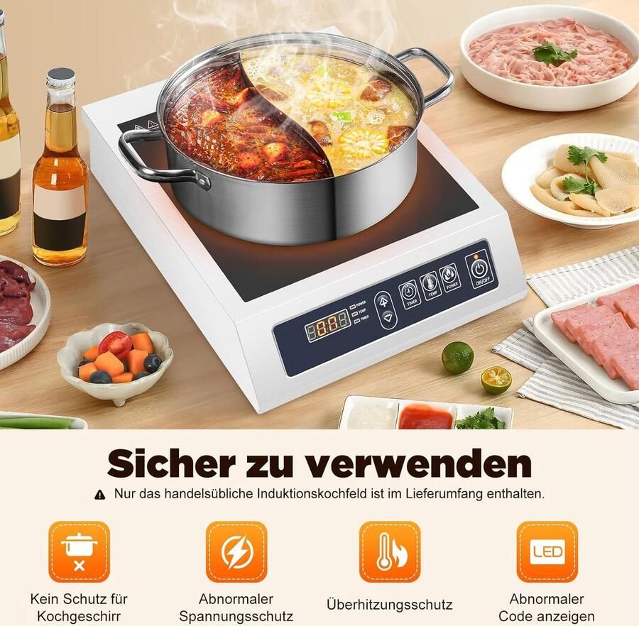 Inductiekookplaat Elektrische kookplaat Snel koken Automatische uitschakeling 35 cm Zilver