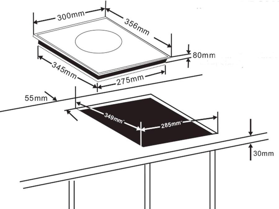 Inductiekookplaat Elektrisch kooktoestel Snel koken Krachtig vermogen 35 x 30 cm Zwart