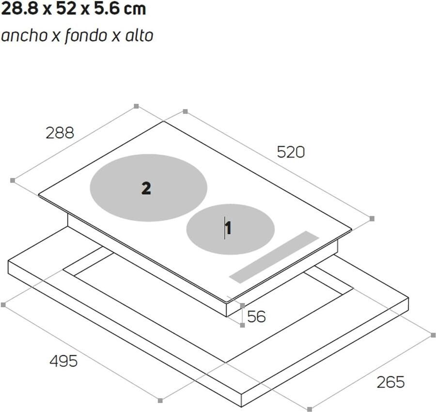 Inductiekookplaat Elektrische kookplaat Snel koken Twee zones boosters 52 cm breed Zwart