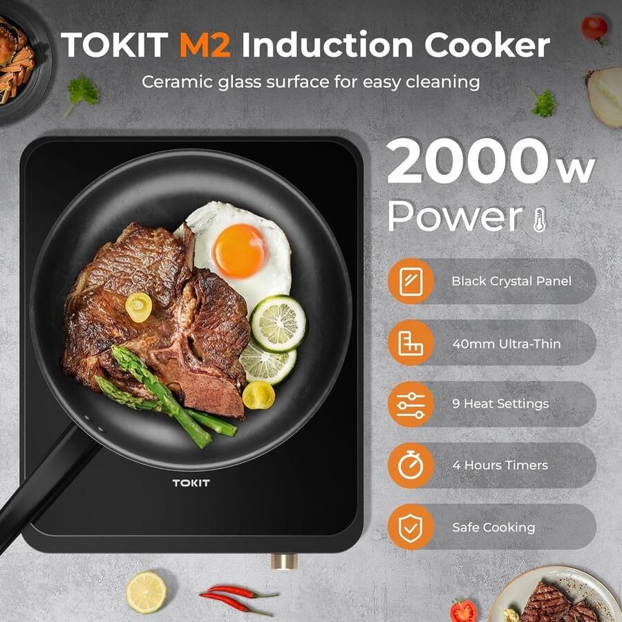 Inductiekookplaat Elektrische kookplaat Snel Koken Ultradun Ontwerp 2000 Watt Zwart