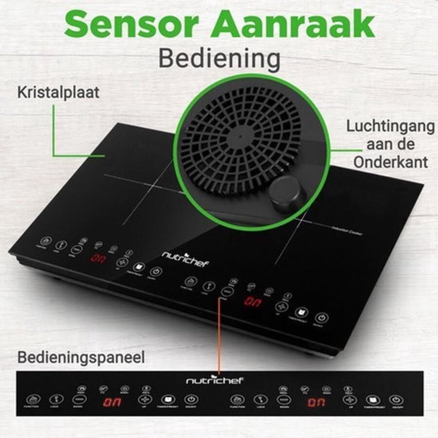 Inductiekookplaat – Elektrische Kookplaat – Vrijstaande Kookplaat – Draagbare Kookplaat – 2 Kookzones – Keramisch Glas – Kinderslot Veiligheid – 230V Aansluiting