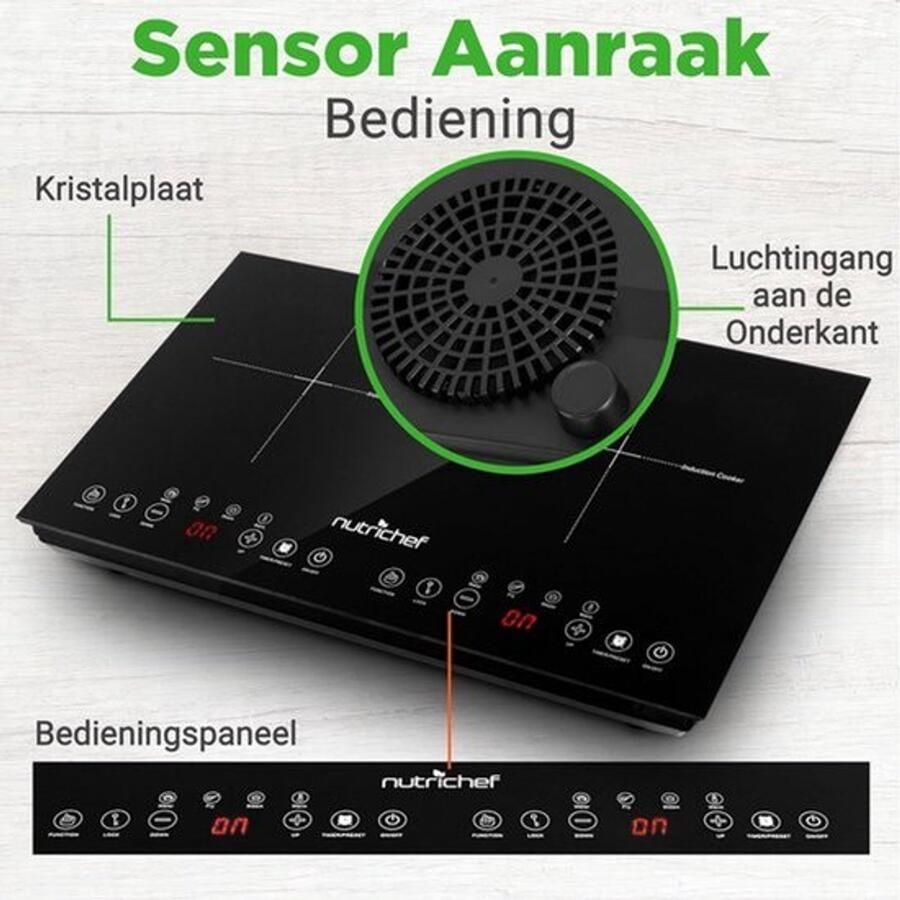 Inductiekookplaat – Elektrische Kookplaat – Vrijstaande Kookplaat – Draagbare Kookplaat – 2 Kookzones – Keramisch Glas – Kinderslot Veiligheid – 230V Aansluiting